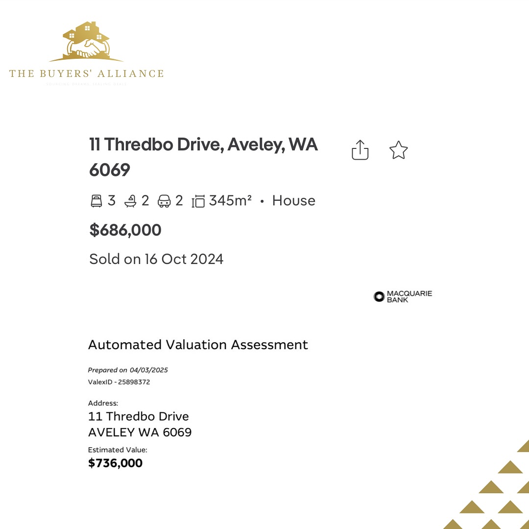 Macquarie Bank Property Valuation showing $50,000 instant equity for client
